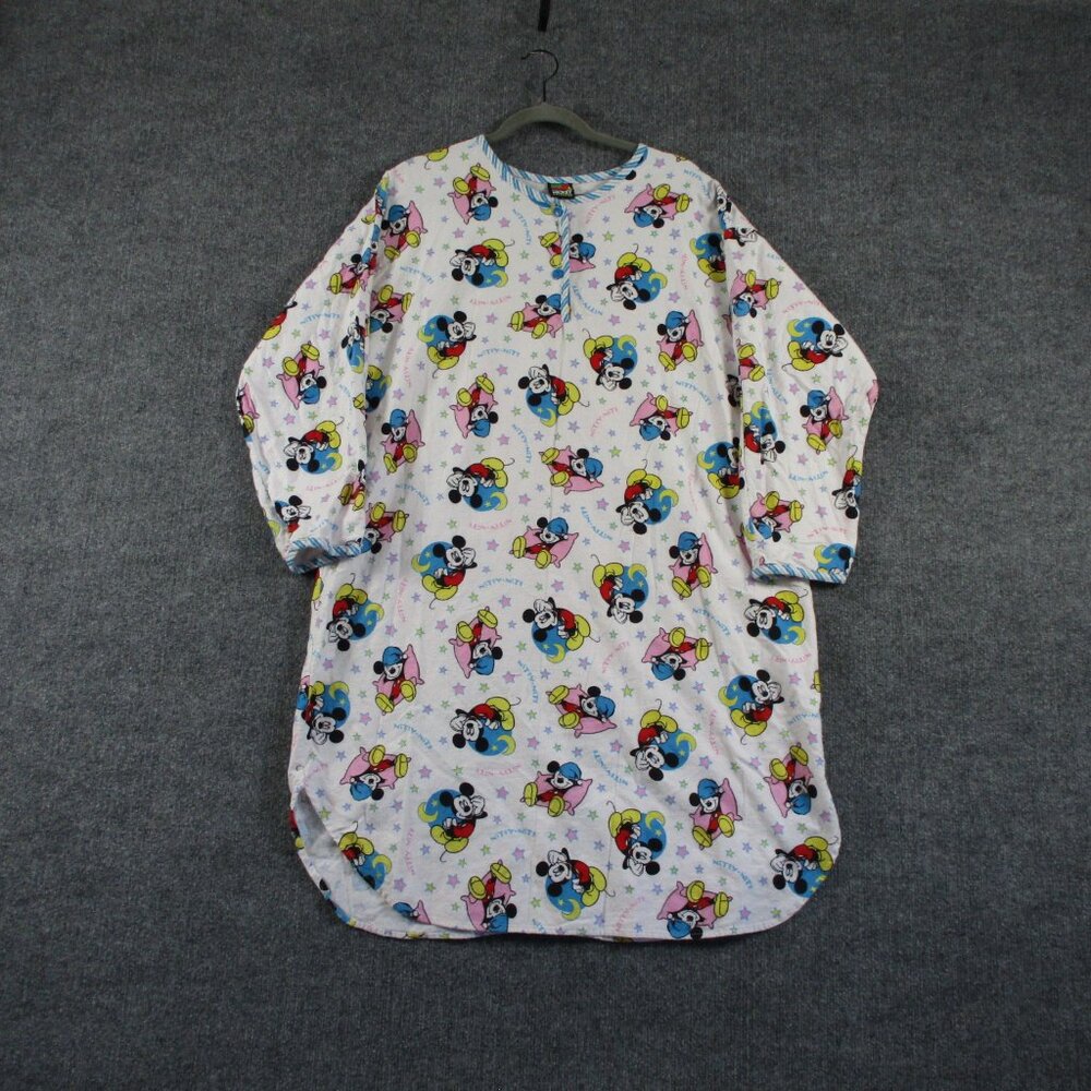 VINTAGE Mickey Unlimited Nightgown Women 1X White Mickey Mouse Disney Cotton PJs